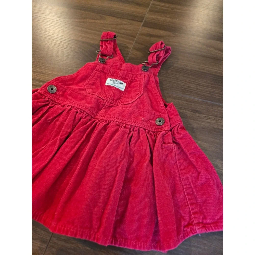 OshKosh‎ Bgosh Girls Red Corduroy Overall Jumper Dress Vestbak 12M